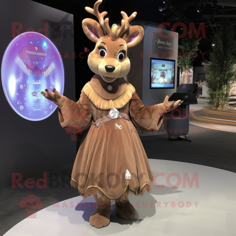 Brown Deer mascot costume character dressed with a Ball Gown and Necklaces Brown Deer mascot costume character dressed with a Ball Gown and Necklaces