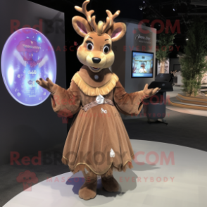 Brown Deer mascot costume character dressed with a Ball Gown and Necklaces