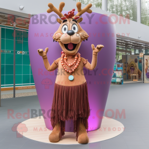 Brown Deer mascot costume character dressed with a Ball Gown and Necklaces