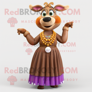 Brown Deer mascot costume character dressed with a Ball Gown and Necklaces