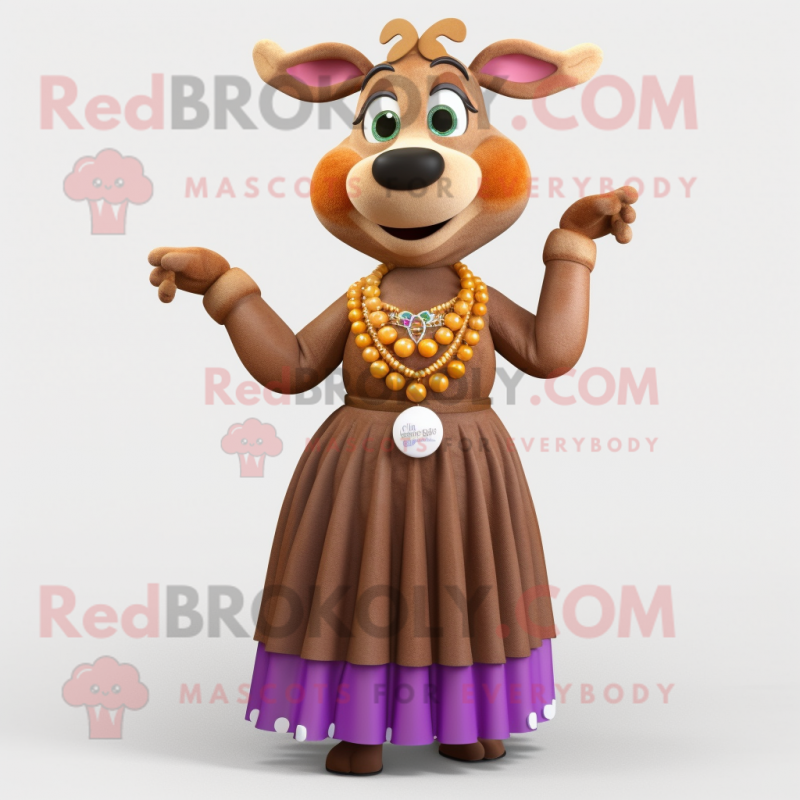 Brown Deer mascot costume character dressed with a Ball Gown and Necklaces