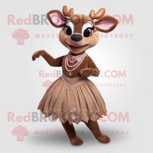 Brown Deer mascot costume character dressed with a Ball Gown and Necklaces
