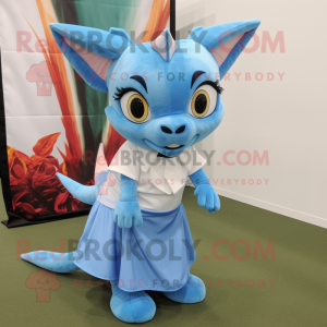 Sky Blue Chupacabra mascot costume character dressed with a Wrap Skirt and Ties