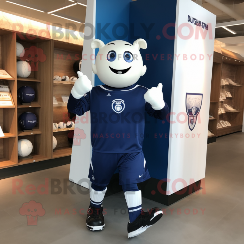 Navy Soccer Goal mascot costume character dressed with a Sweatshirt and Belts