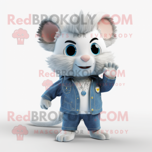 Silver Hamster mascot costume character dressed with a Flare Jeans and Brooches