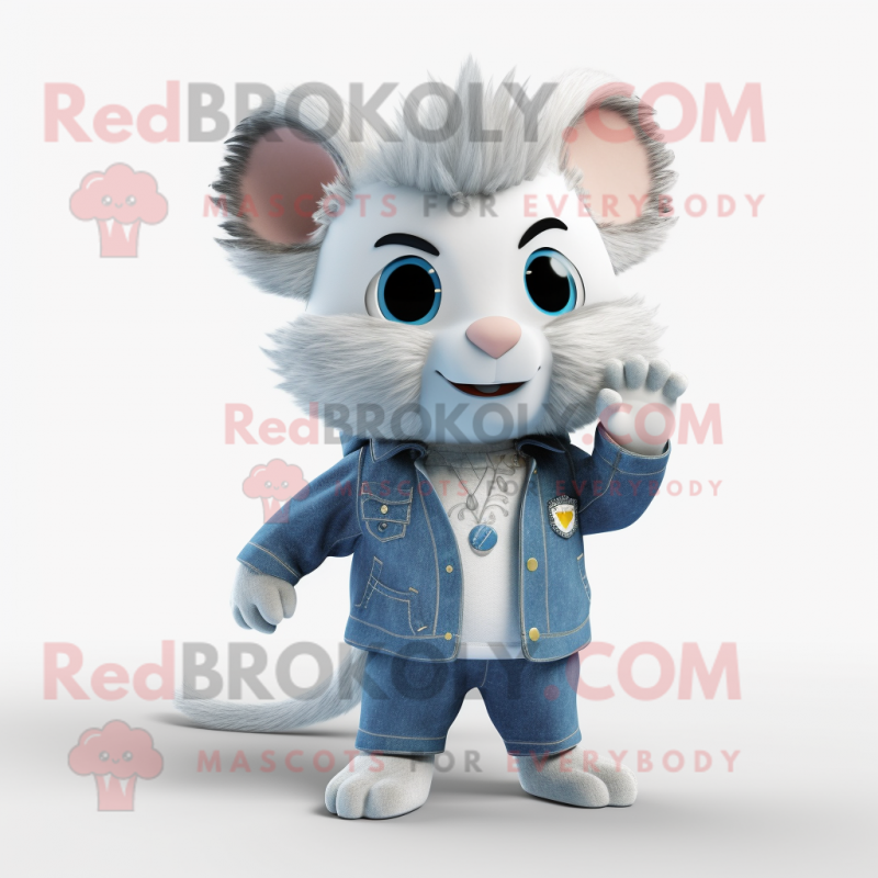 Silver Hamster mascot costume character dressed with a Flare Jeans and Brooches Silver Hamster mascot costume character dressed with a Flare Jeans and Brooches