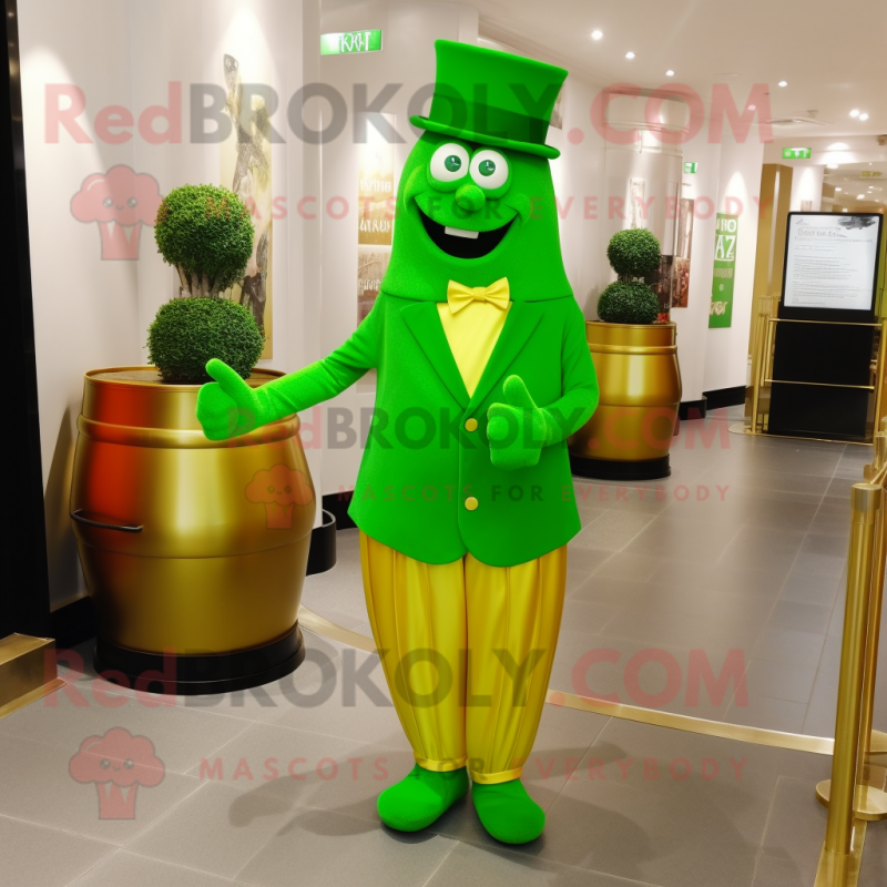 Lime Green Pot Of Gold mascot costume character dressed with a Pencil Skirt and Cufflinks