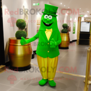 Lime Green Pot Of Gold mascot costume character dressed with a Pencil Skirt and Cufflinks