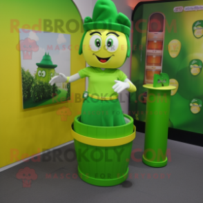 Lime Green Pot Of Gold mascot costume character dressed with a Pencil Skirt and Cufflinks