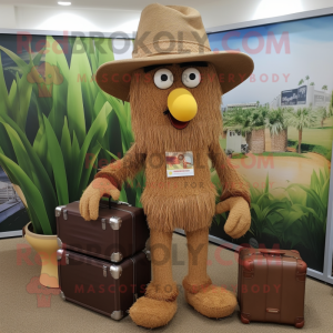 Brown Scarecrow mascot costume character dressed with a Playsuit and Briefcases