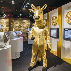 Gold Donkey mascot costume character dressed with a Bodysuit and Coin purses