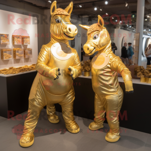 Gold Donkey maskot kostyme...