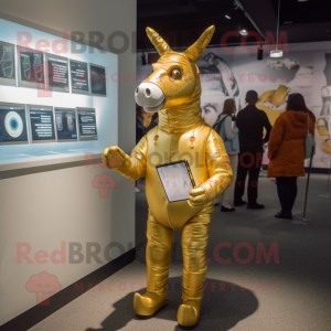 Gold Donkey maskot kostym...