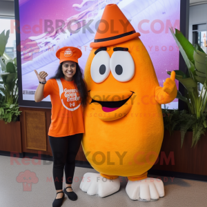 Orange Ceviche mascot costume character dressed with a Tank Top and Berets