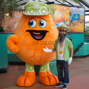 Orange Ceviche mascot costume character dressed with a Tank Top and Berets