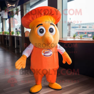 Orange Ceviche mascot costume character dressed with a Tank Top and Berets