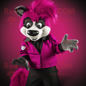 Magenta Skunk mascot costume character dressed with a Chinos and Gloves