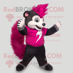 Magenta Skunk mascot costume character dressed with a Chinos and Gloves