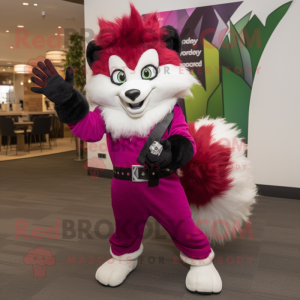 Magenta Skunk mascot costume character dressed with a Chinos and Gloves