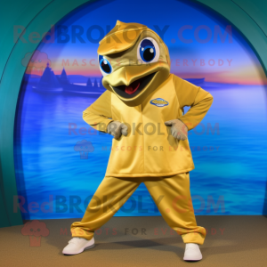 Gold Dolphin maskot kostume...