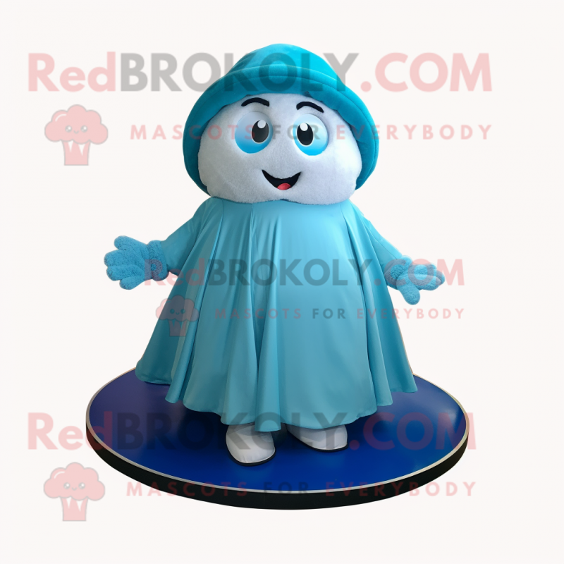 Cyan Shepard'S Pie mascot costume character dressed with a Circle Skirt and Beanies