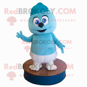 Cyan Shepard'S Pie mascot costume character dressed with a Circle Skirt and Beanies