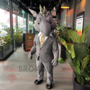 Grijze Triceratops mascotte...