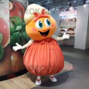 Peach Shakshuka mascot costume character dressed with a Ball Gown and Anklets