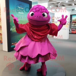 Magenta Turtle mascot costume character dressed with a Wrap Skirt and Cummerbunds