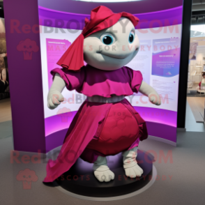 Magenta Turtle mascot costume character dressed with a Wrap Skirt and Cummerbunds