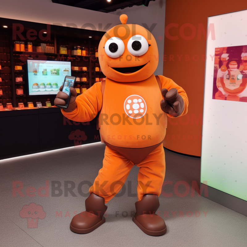 Orange Chocolate Bars mascot costume character dressed with a Turtleneck and Smartwatches