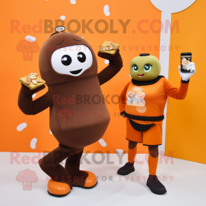 Orange Chocolate Bars mascot costume character dressed with a Turtleneck and Smartwatches