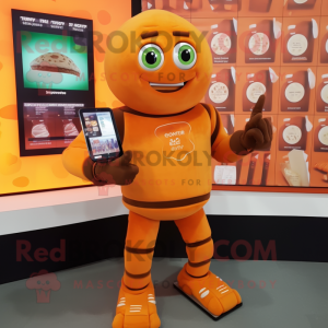 Orange Chocolate Bars mascot costume character dressed with a Turtleneck and Smartwatches