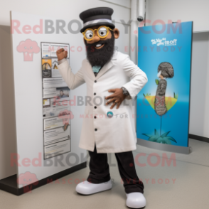 Black Doctor mascot costume character dressed with a Board Shorts and Berets