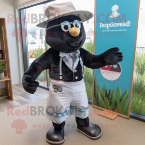 Black Doctor mascot costume character dressed with a Board Shorts and Berets