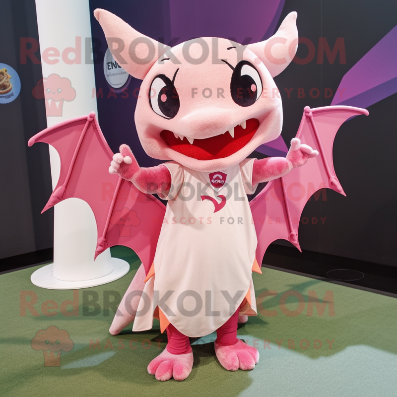 Pink Bat mascot costume character dressed with a Sheath Dress and Anklets Pink Bat mascot costume character dressed with a Sheath Dress and Anklets