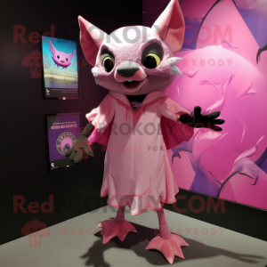 Pink Bat mascot costume character dressed with a Sheath Dress and Anklets