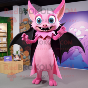 Pink Bat mascot costume character dressed with a Sheath Dress and Anklets