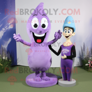 Lavender Engagement Ring mascot costume character dressed with a Yoga Pants and Mittens