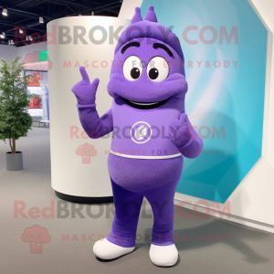 Lavender Engagement Ring mascot costume character dressed with a Yoga Pants and Mittens