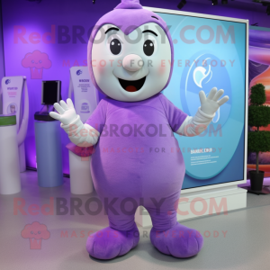 Lavender Engagement Ring mascot costume character dressed with a Yoga Pants and Mittens