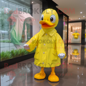 Lemon Yellow Swans mascot costume character dressed with a Raincoat and Bow ties