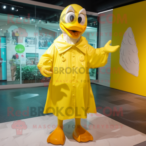 Lemon Yellow Swans mascot costume character dressed with a Raincoat and Bow ties