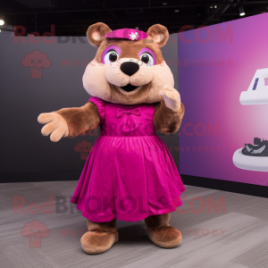Magenta Beaver mascot costume character dressed with a Skirt and Gloves