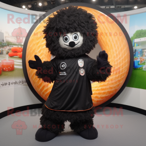 Black Fried Rice mascot costume character dressed with a Windbreaker and Rings