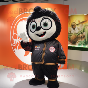 Black Fried Rice mascot costume character dressed with a Windbreaker and Rings