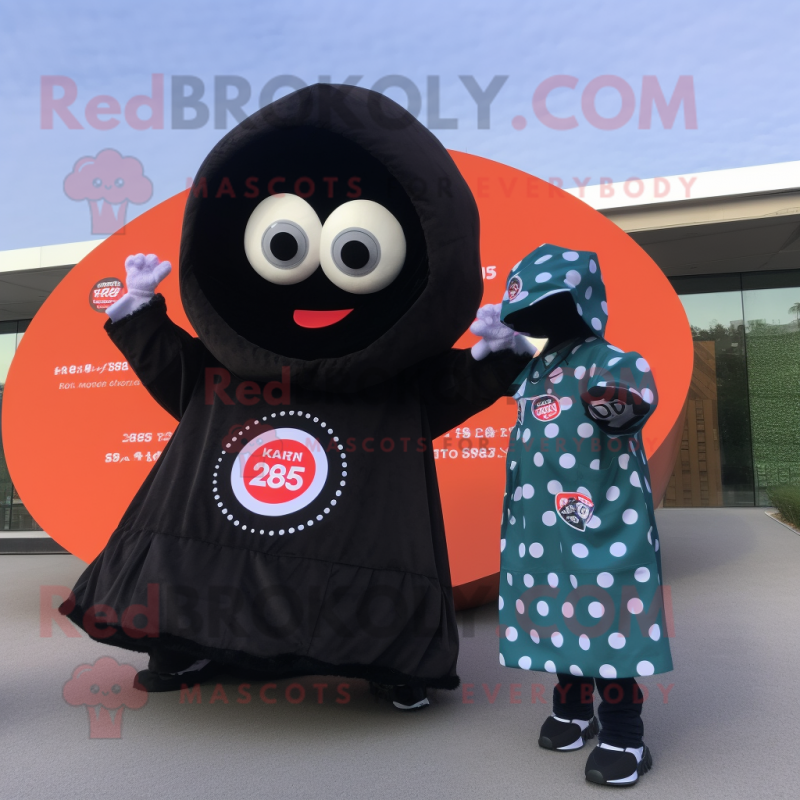 Black Fried Rice mascot costume character dressed with a Windbreaker and Rings Black Fried Rice mascot costume character dressed with a Windbreaker and Rings