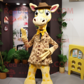 nan Giraffe mascot costume character dressed with a Dress and Pocket squares