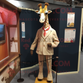 nan Giraffe mascot costume character dressed with a Dress and Pocket squares