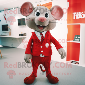 Red Rat mascot costume character dressed with a Playsuit and Tie pins